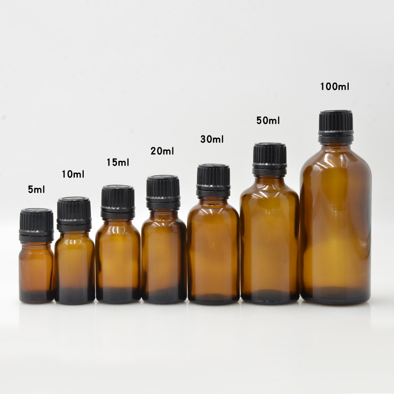Botellas de vidrio ámbar para aceites esenciales | A prueba de luz, con gotero o bola rodante, lista para usar