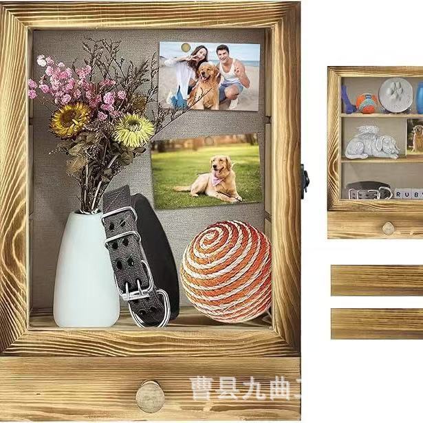 Promotional Item Shadow Box Frame with Drawer and Soft Wire Back Wooden Display Cabinet Memory Box Keepsake Real Glass