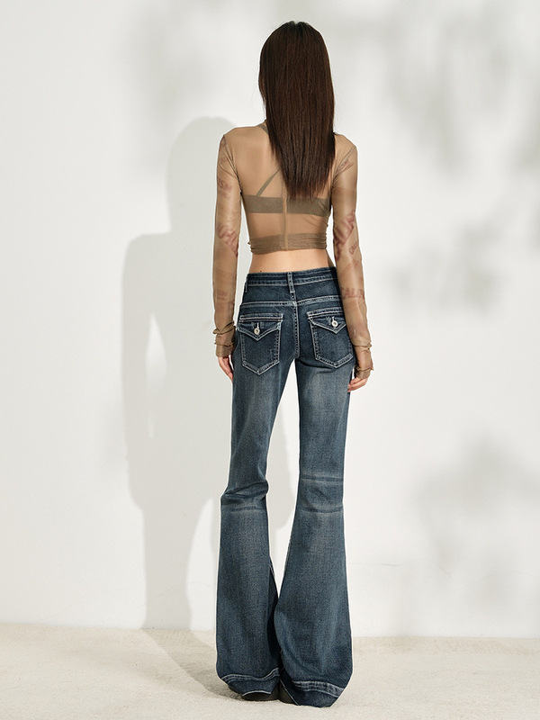 低腰微喇叭牛仔裤女2025年秋季弹力显瘦美式辣妹复古百搭喇叭裤子|undefined