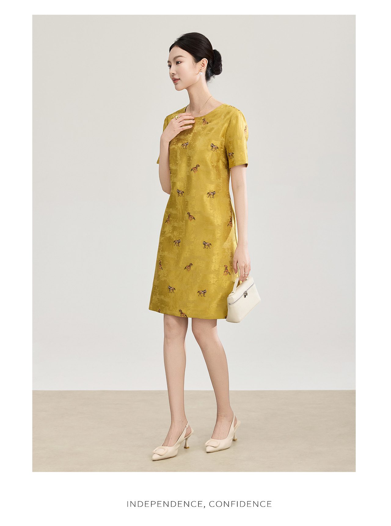 Đầm maxi nữ tay ngắn thêu hoa văn jacquard, chất liệu linen phối ren — màu hồng chi tiết 18