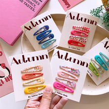 P26橡皮漆韩国儿童素色bb夹女童印花基础碎发卡子发饰品4个卡装