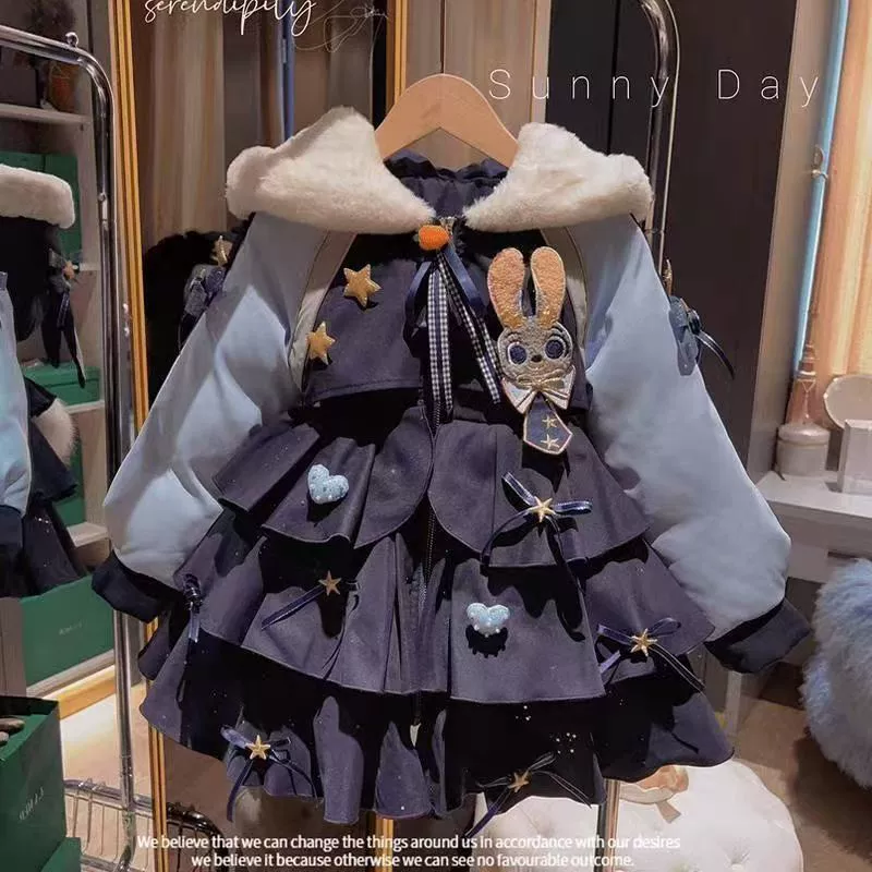 Хлопковая куртка полицейского Джуди для маленькой девочки, осень-зима 2024, новый стиль, утолщенная куртка на флисовой подкладке в иностранном стиле, новогодняя поздравительная куртка для девочек, модный стиль