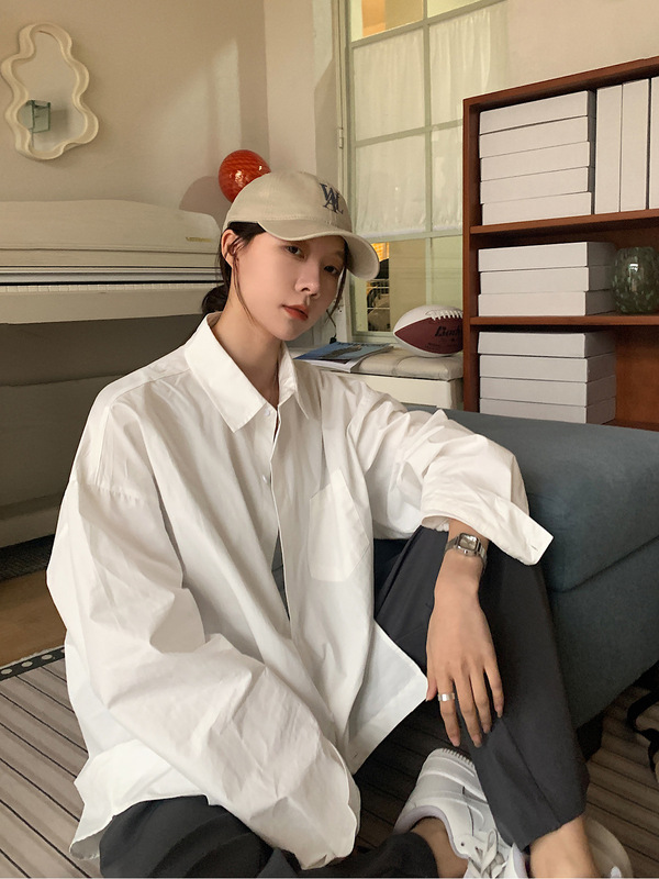 Vs what「泡菜学姐」韩版衬衫女上衣纯棉长袖衬衣春夏宽松慵懒风|undefined
