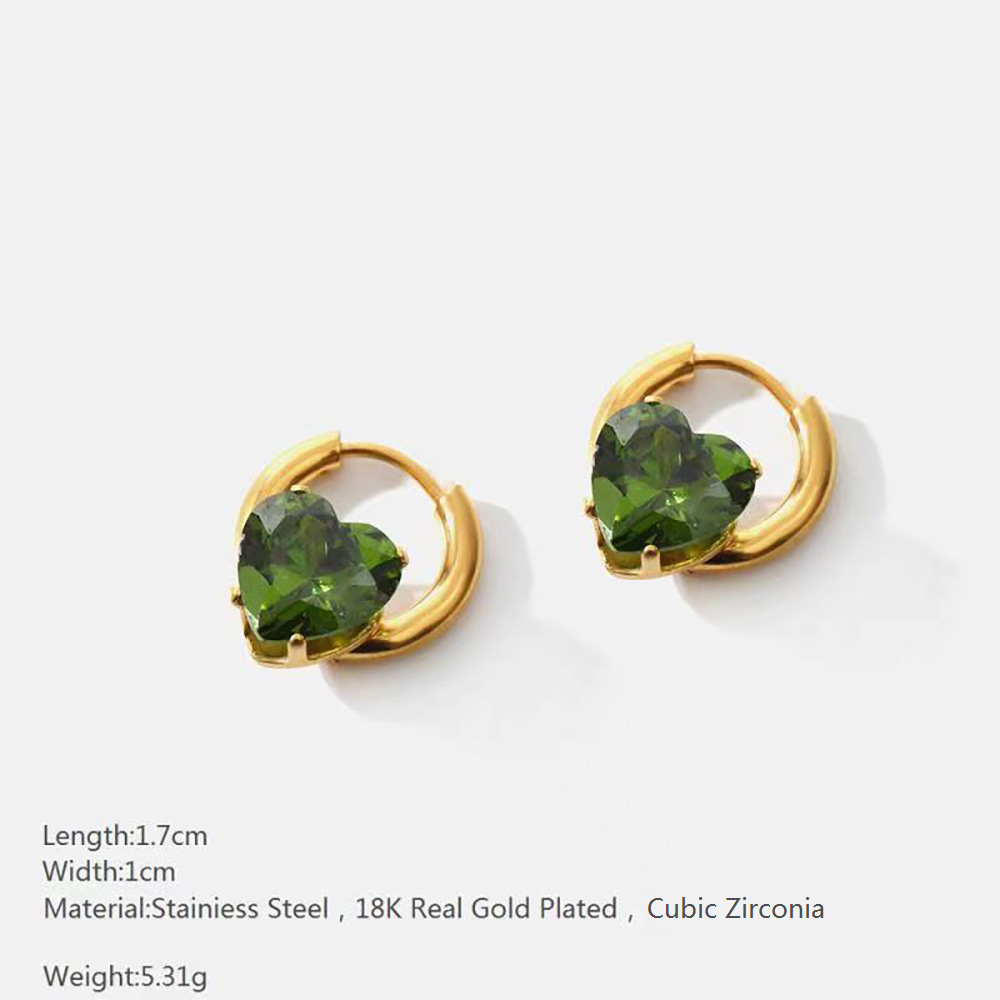 Fashion Heart Shape Stainless Steel Inlay Zircon Earrings 1 Pair