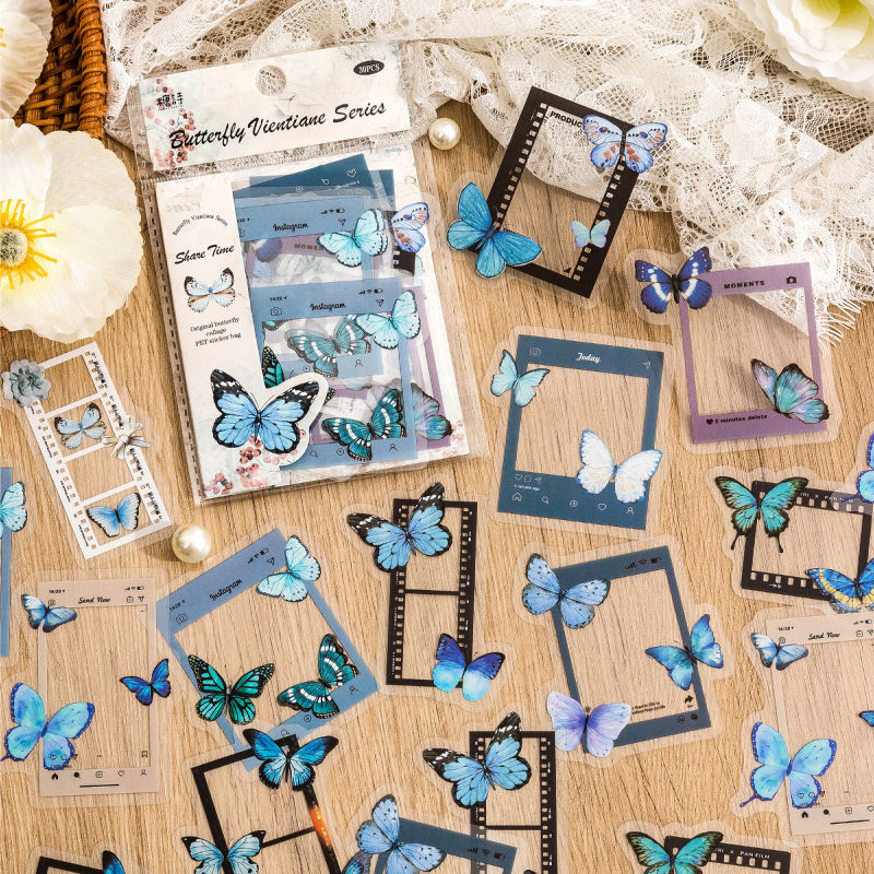 Sugar poem PET collage sticker bag butterfly Vientiane series retro art DIY decorative photo frame stickers 30 6