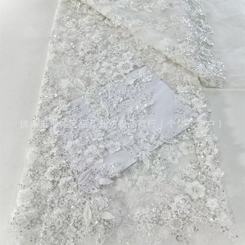 Tejido de encaje de cuentas pesadas, decal, tubo de cuentas, tela bordada, vestido de boda, tela de moda, vestido de moda