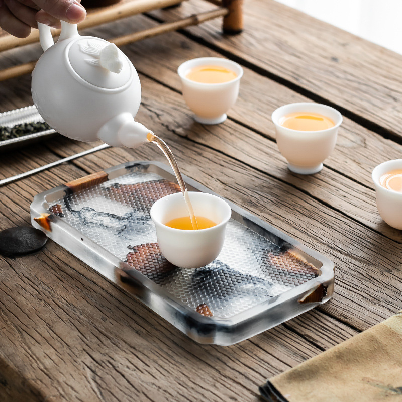 De estilo japonés hecho a mano resina de madera maciza redonda tetera titular hogar bandeja de madera bandeja de té bandeja de aislamiento