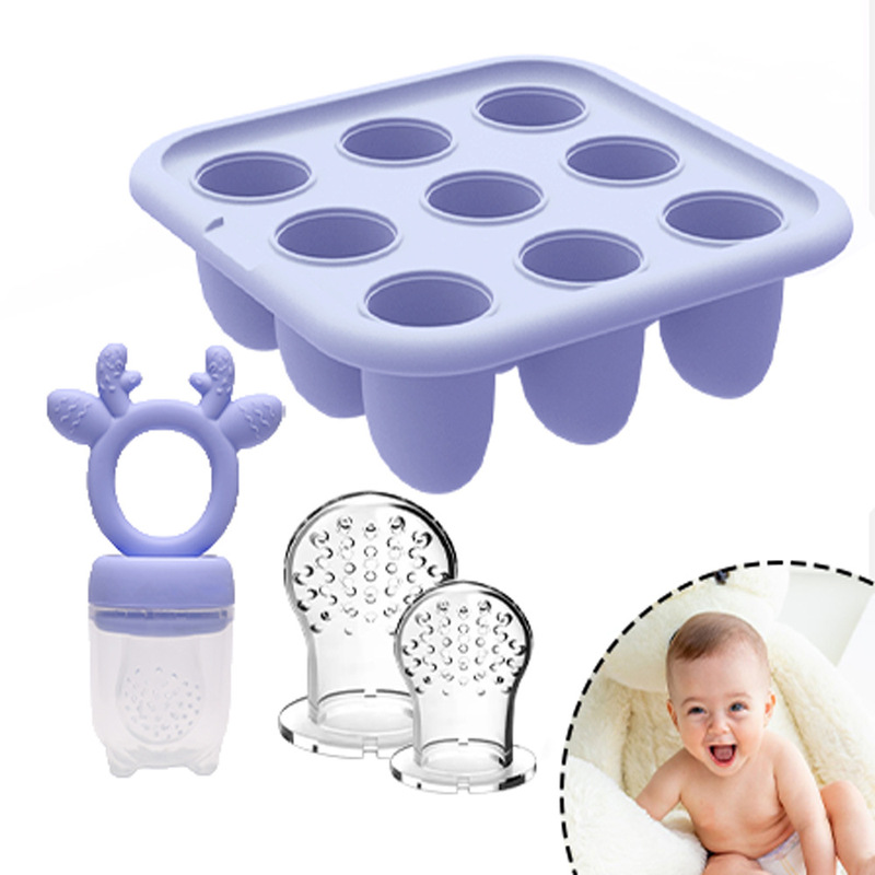 Baby Food Supplement Tools Silicone Mold Steamed Rice Cake Box Baby-Specific Fresh-Keeping Freezer Box with Lid Ice Tray Box for Freezing