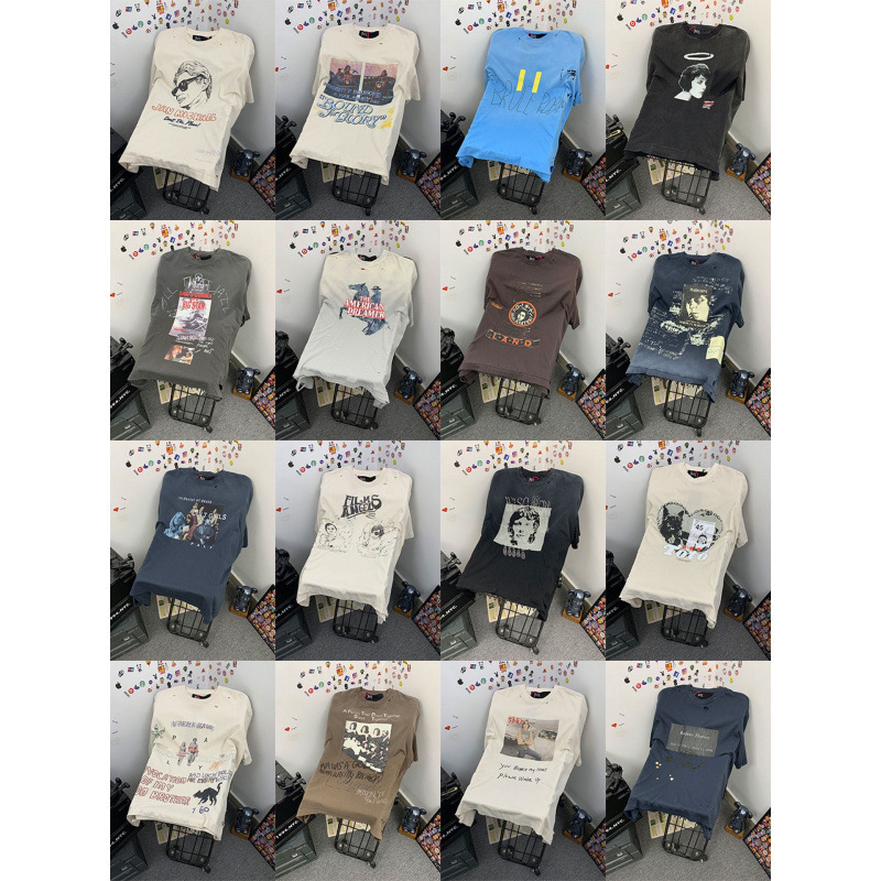 European and American Street Style Paly Hollywood Retro Print Distressed Vintage Loose Short-Sleeve T-Shirt European and American Street Style Paly Hollywood Retro Print Distressed Vintage Loose Short-Sleeve T-Shirt