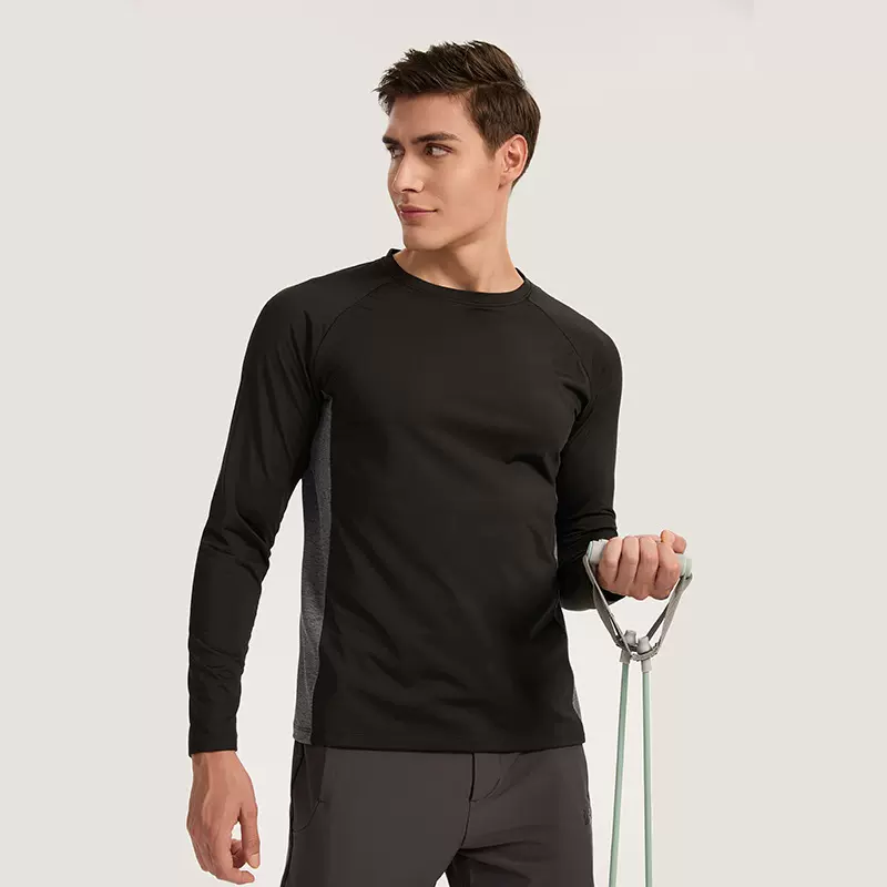 恤保暖投篮健身同长袖上衣肤跑步运动鸟冬运恤男身上T秋冬户外亲