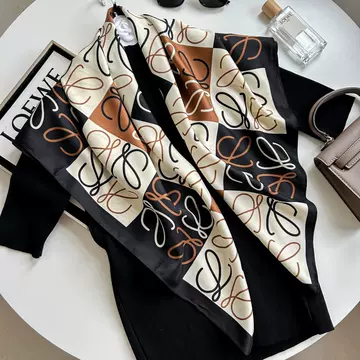 2023 New All-match Casual Elegant High-end Caramel Color Letter Printed Polyester Curled Silk Scarf - ShopShipShake