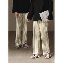 纯棉情侣睡裤春秋季女士条纹休闲裤直筒裤夏季男士大码宽松运动裤