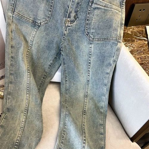 Lady's High-Waist Flared Denim Jeans with Spring Hong Kong Style Design, Slimming and Floor-Length Bell Bottom Pants for Trendy Women