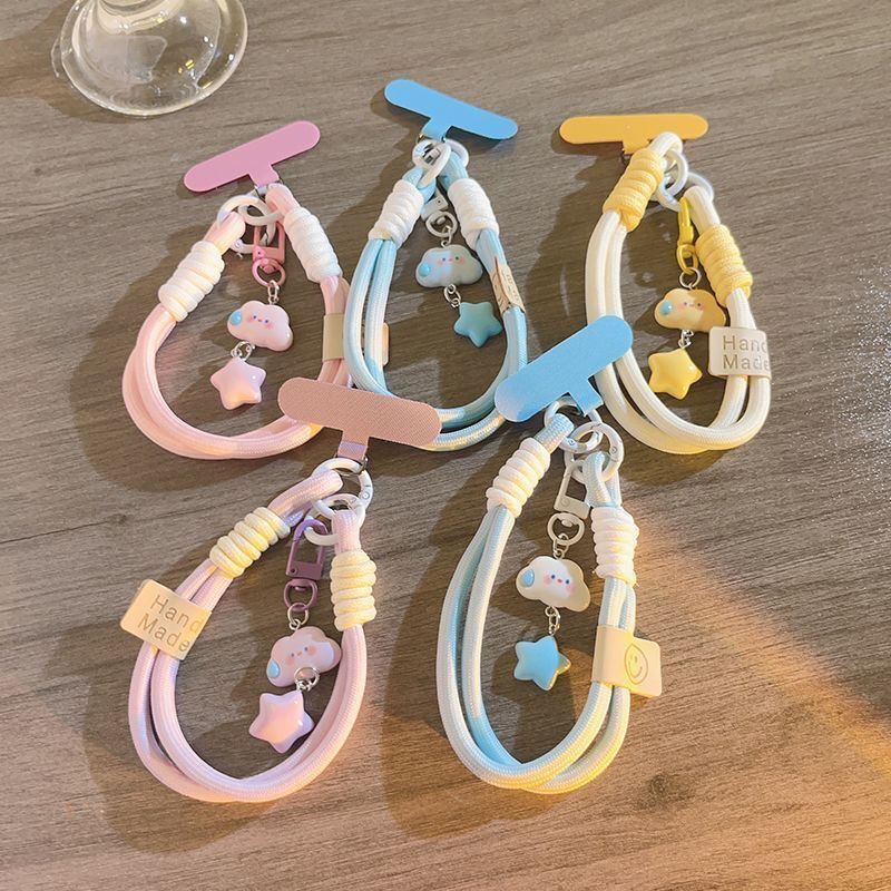 Cloud and Star Mobile Phone Lanyard for Women, Cute Anti-Lost Wrist Strap, Short Camera Lanyard, Keychain, Phone Chain
