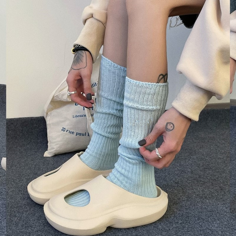 Japanese Style Spring and Summer New Solid Color Thick Knit Knee-High Socks Calf Socks Jk Sweet Double-Needle Slouch Socks Ins Long Socks Japanese Style Spring and Summer New Solid Color Thick Knit Knee-High Socks Calf Socks Jk Sweet Double-Needle Slouch Socks Ins Long Socks