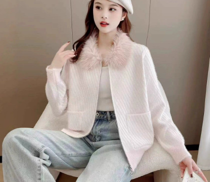 秋冬时尚撞色条纹棒球领拉链开衫毛衣女时尚通勤长袖针织衫外套|undefined