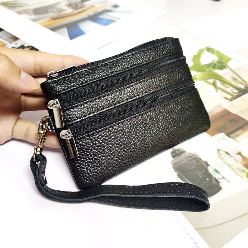 头层牛皮零钱包百搭女士卡包短款钱包创意迷你小包纯色2024新款