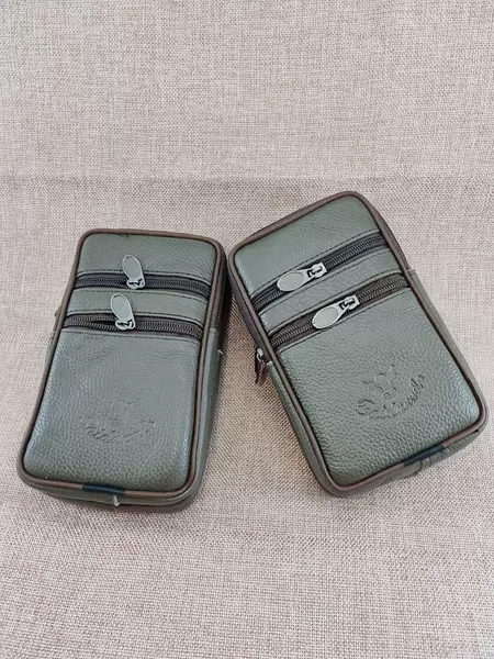 Spot wholesale cowhide casual men's bag belt mobile phone waist bag hanging bag double zipper outdoor sports waist bag manufacturers