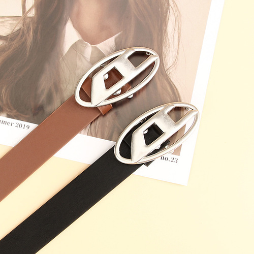 New American retro ins belt women's D-shaped alloy buckle belt men's and women's decorative jeans with women's belt