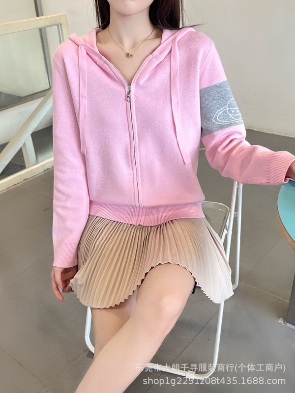 25早秋新款南油高定VI+休闲经典土星提花连帽拉链针织开衫外套女|undefined