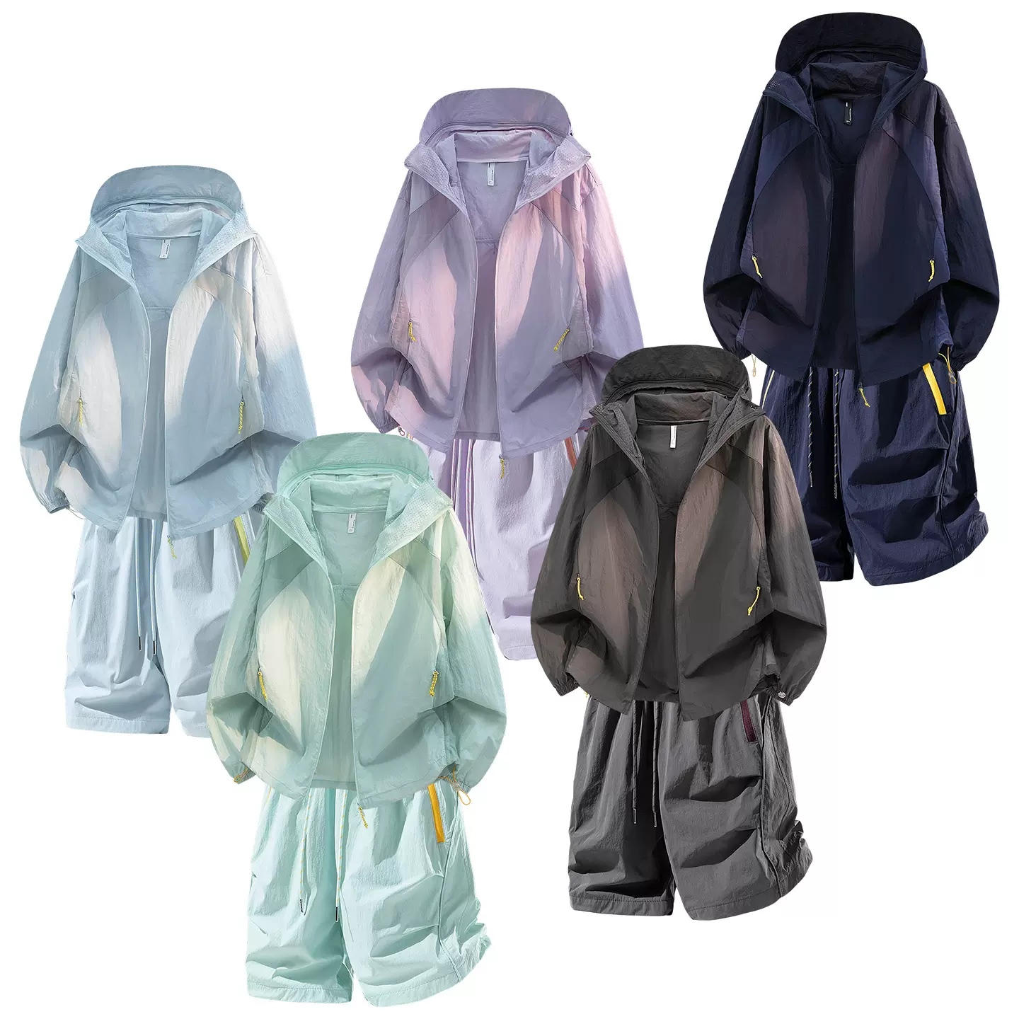 男装可二开防紫外线户外休闲运动防晒衣情侣套装男纯色简约两件套