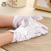 儿童短缎V字大珠手套 女童公主裙婚纱礼服手套儿童白色五指手套