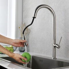 304 stainless steel black gold kitchen pull-out faucet with cold and hot electroplating, rotatable and extensible vegetable basin faucet