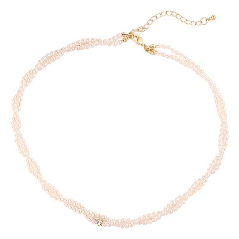 Luz de lujo ZIRCON perla tejida collar de moda nicho simple clavícula cadena elegante todo fósforo alto sentido collar al por mayor