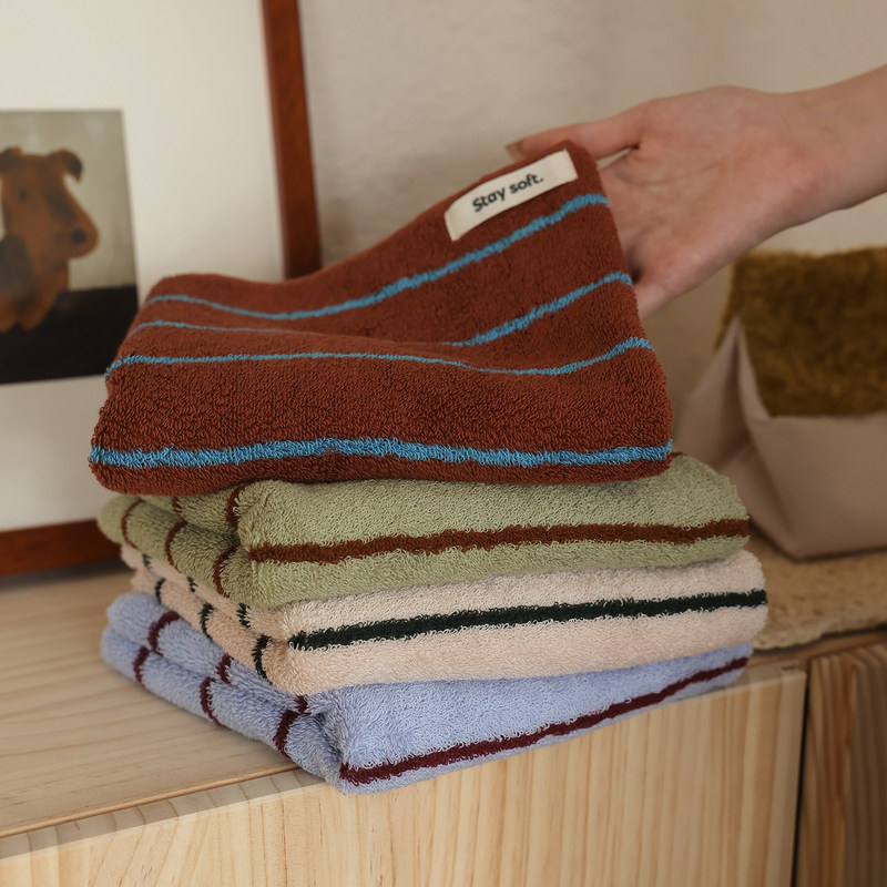 Striped Face Towel, Pure Cotton, 100% Cotton, Absorbent, Lint-Free, Adult Household Face Towel, Soft Bath Towel for Women