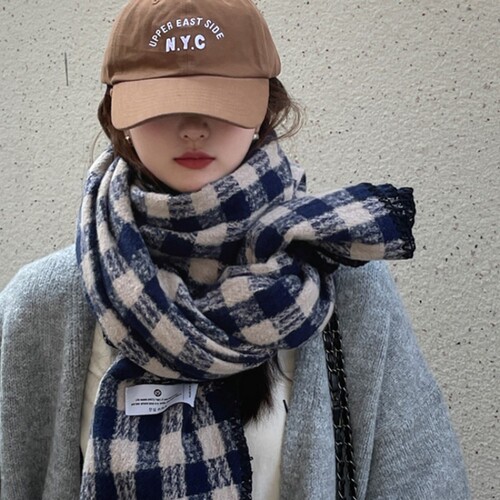 Retro Plaid Scarf 2024 New Women's Winter Thickened Korean Style Student Shawl Dual-Purpose Warm Scarf Green