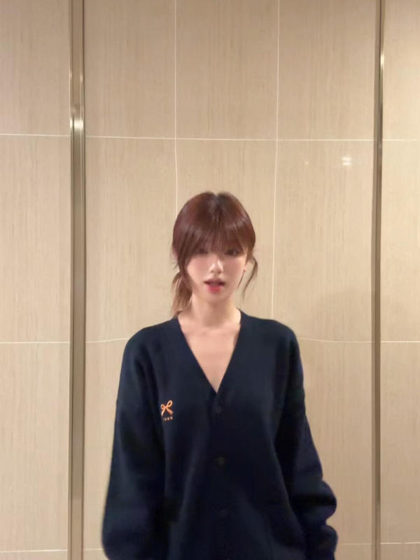 中长款v领针织开衫蝴蝶结刺绣慵懒风上衣显瘦休闲宽松毛衣外套秋|undefined