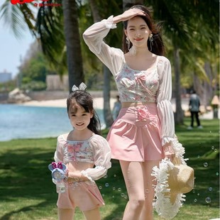 Qihai 25201 Adult Swimsuit Family Wear Summer Swimming and Water Photo Taking Small Fresh Long-Sleeved Mother-Daughter Swimsuit