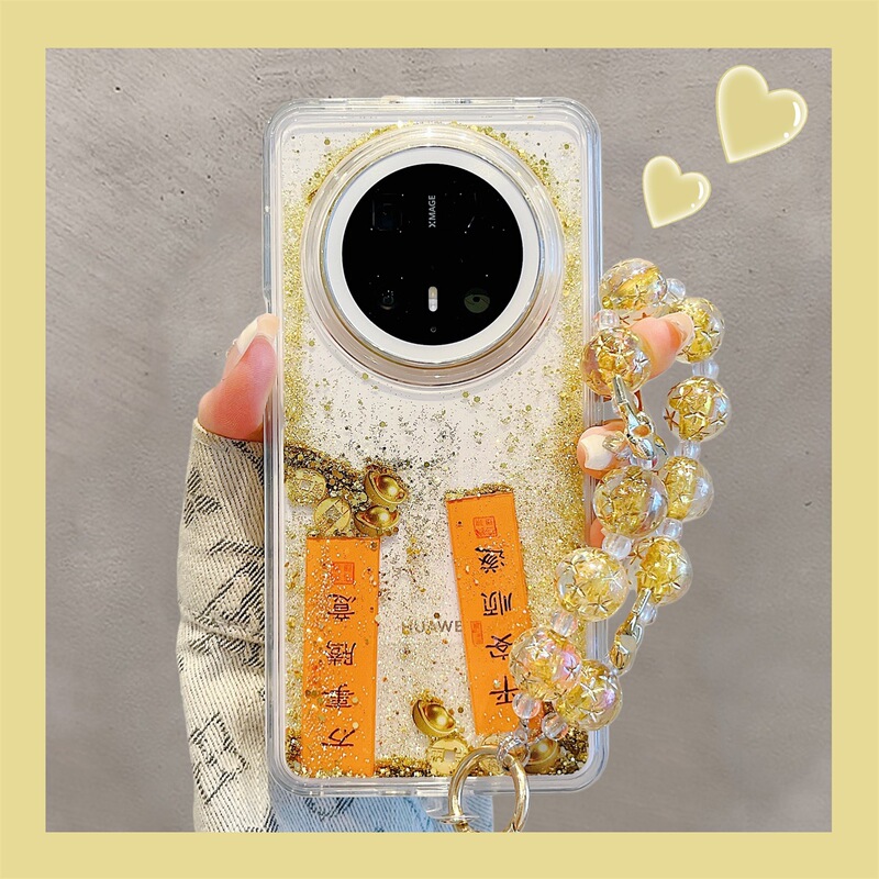 Suitable for Huawei Mate70Pro+ Mobile Phone Case Chinese Style Text Mate60Pro Safe and Smooth Everything Wins Mate50/40Pro Golden Quicksand Pura70Pro Transparent Soft Shell Bracelet for Women