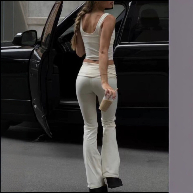 Galo Kardashian Cotton Jersey Foldover Flared Pants Slimming Soft Stretchy Casual Versatile