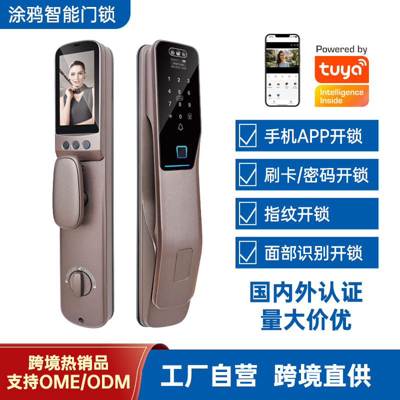 工厂批发家用人脸识别带监控掌静脉指纹密码涂鸦NFC全自动智能锁