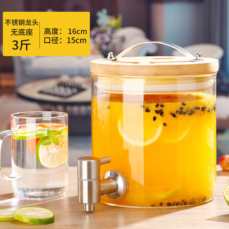 Hervidor de agua fría botella de vino de vidrio barril de bebida barril de cerveza con grifo frutas barril de té barril de jugo recipiente barril