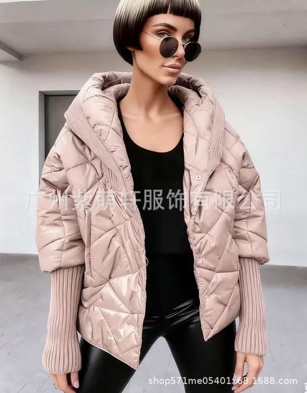 2025跨境欧美女装秋冬新款菱形格派克服休闲长袖棉服外套夹克批发|undefined