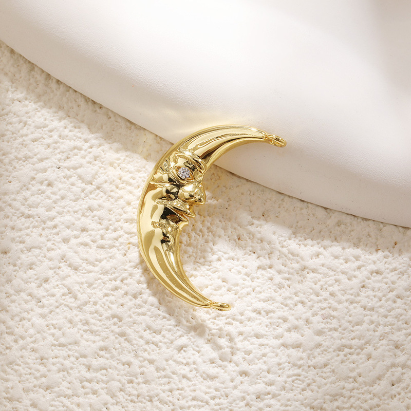 DIY 銅メッキ 18 k ゴールドムーンスターネックレスペンダントオイルドリップジルコン五芒星ブレスレットイヤリングキーホルダーペンダント|undefined