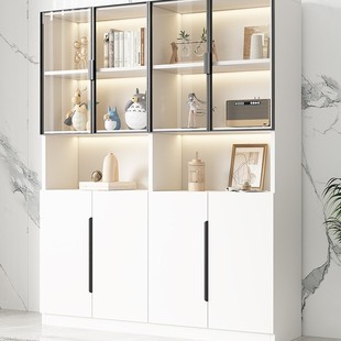 Bookcase with Glass Door Dustproof Living Room Integrated Wall Cabinet Wine Cabinet Display Cabinet Floor-Standing Storage Locker