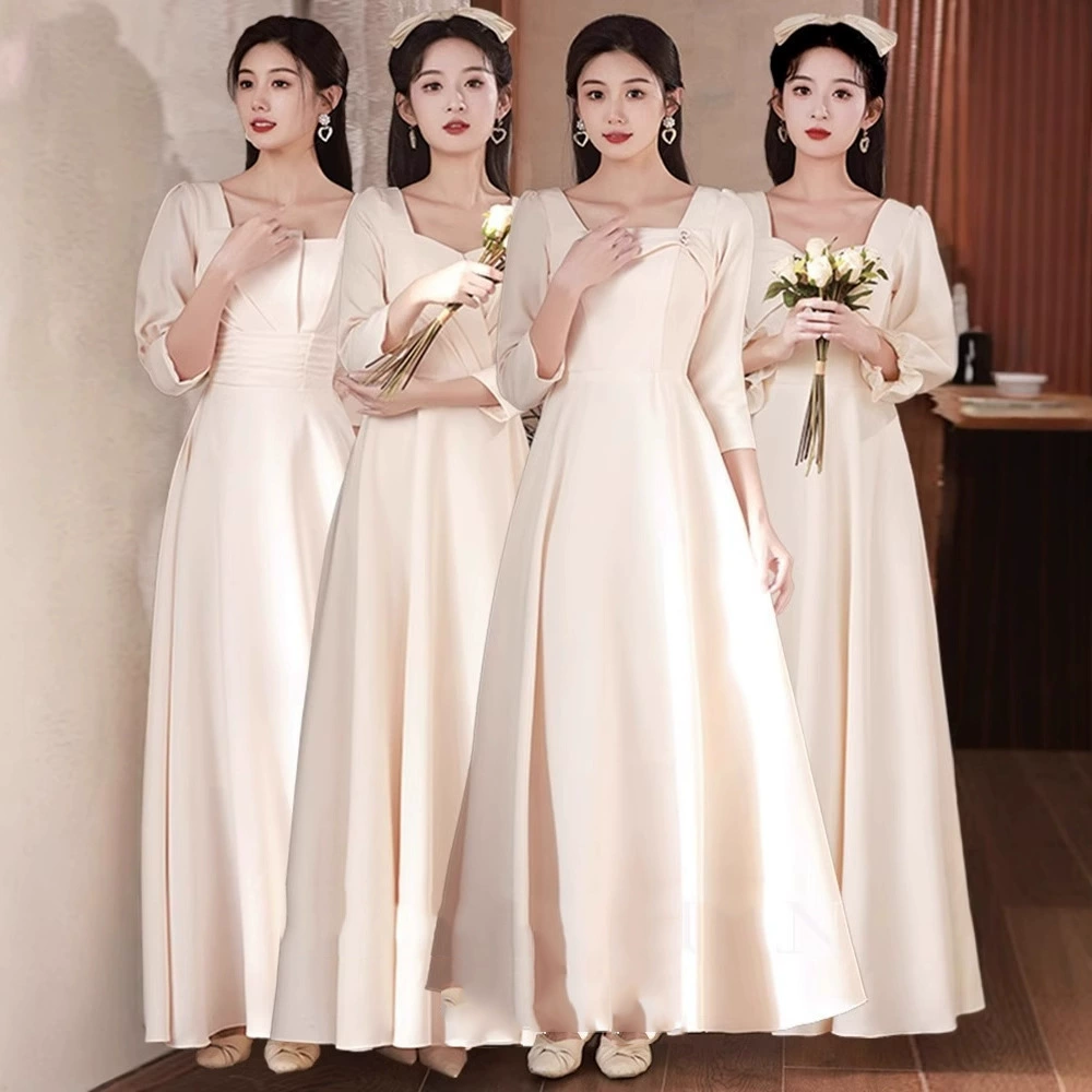 Платье для подружки невесты 2025, новое, цвета шампань, элитное, для свадебной группы подружек невесты, для выступлений, женское, длинное, весна-осень