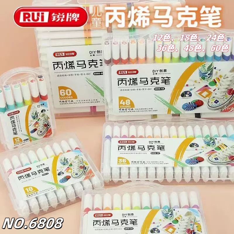 Ruipai 6808 acrylic marker pen for students art opaque paper painting waterproof triangle rod water-based color pen
