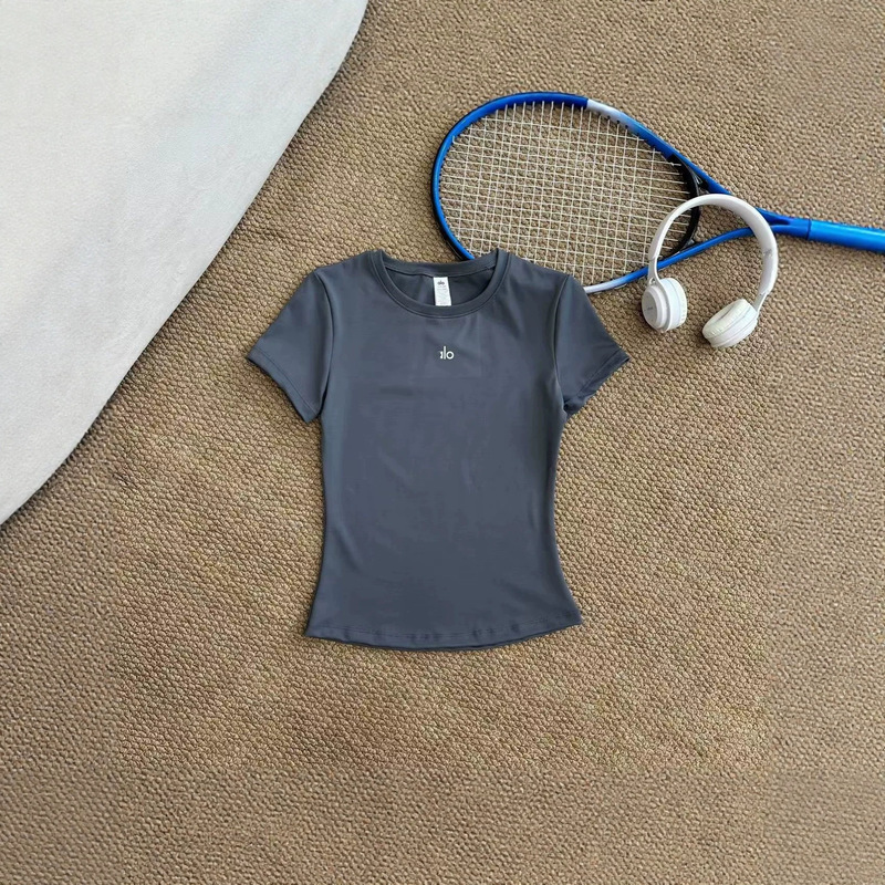 Cross-border 26 Summer al Yoga Elastic Slim Fit Slimming Running Fitness Outdoor Sports Casual Short Sleeve T-shirt for Women