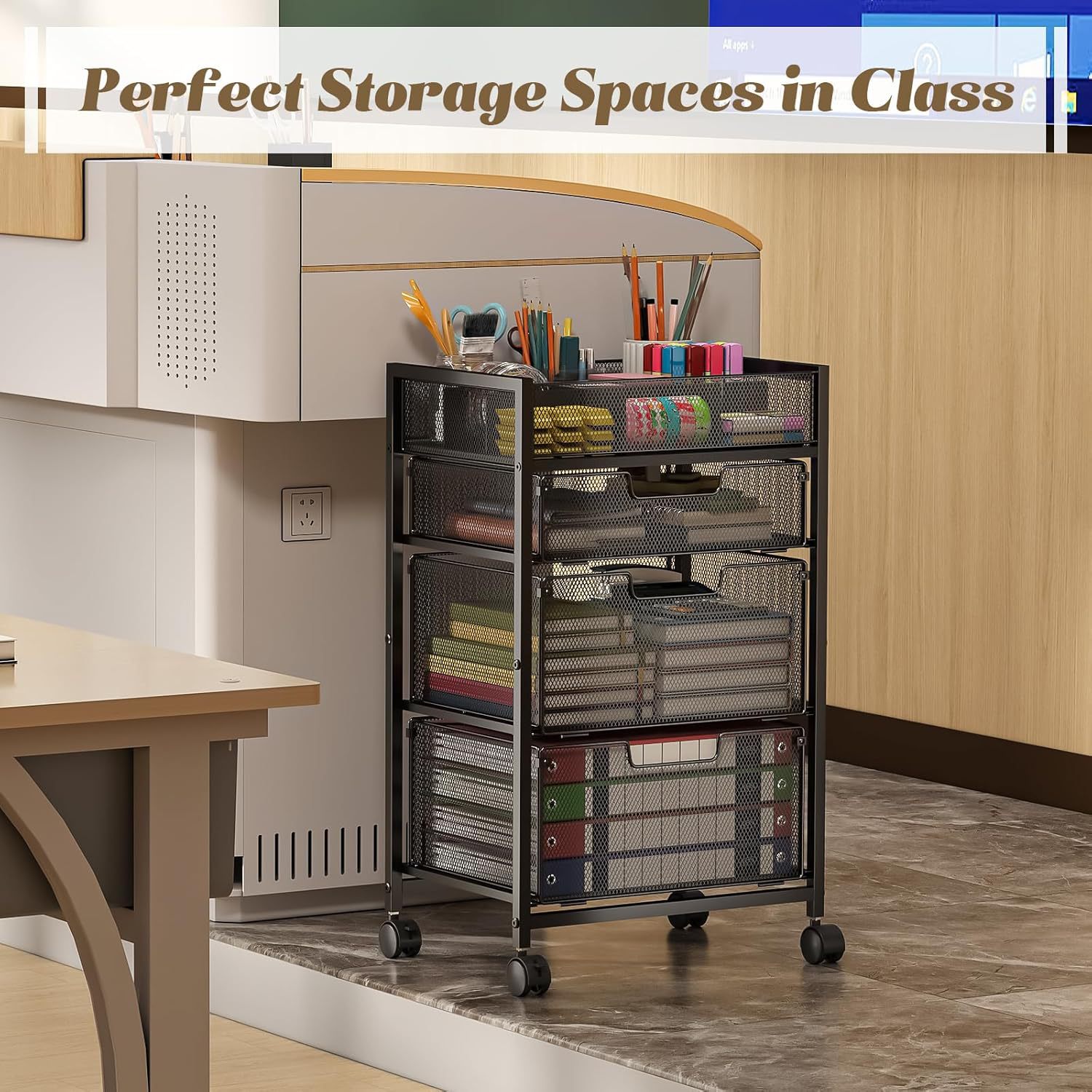 Cross-Border Four-Layer Multi-Functional Rolling Cart Storage Cart File Cart Large-Capacity File Cabinet Manual Storage Rack