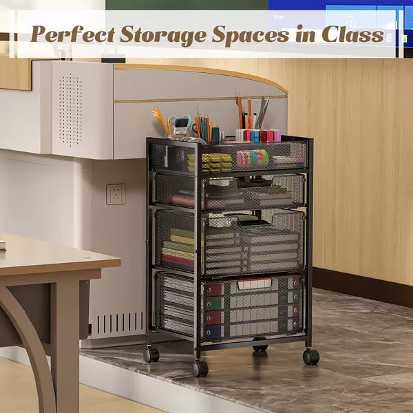 Cross-Border Four-Layer Multi-Functional Rolling Cart Storage Cart File Cart Large-Capacity File Cabinet Manual Storage Rack