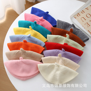 Spring and Autumn Korean Style Baby Boy and Girl Candy Color All-match Knitted Beret Children's Western Style Casual Wool Hat Paintler Hat