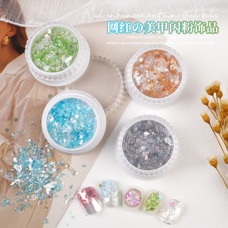 Cross-Border Manicure Glitter Asymmetrical Ultra-Thin Opal Powder Manicure Jewelry Wholesale DIY Nail Decoration Box