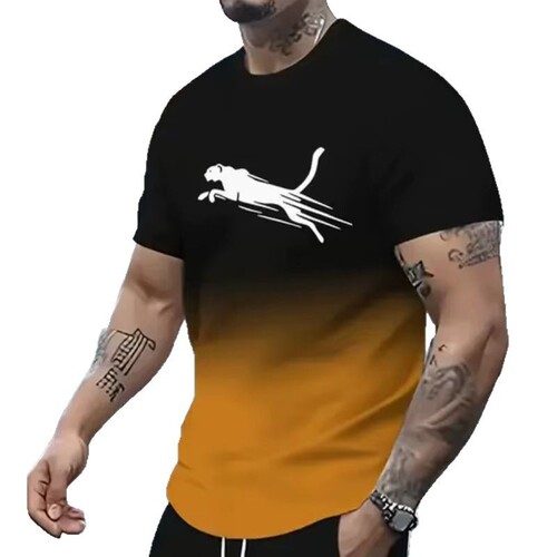 Bestselling TEMU Men's Summer 3D Digital Printing Simple Crew Neck Short Sleeve T-Shirt Breathable