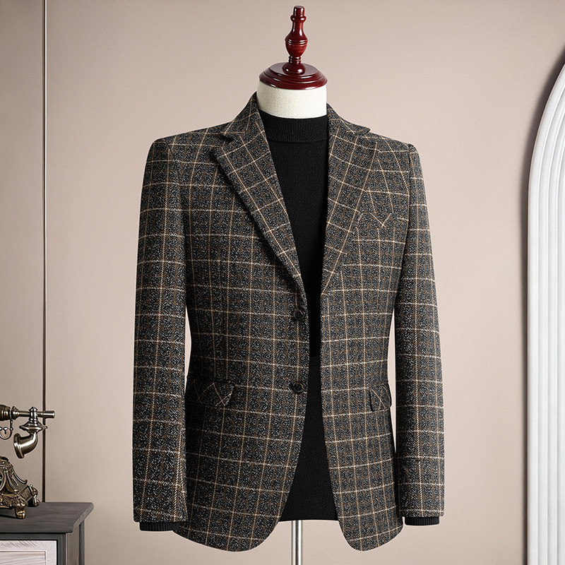 Autumn and Winter Retro Wool 50% Warm Brushed Wool Notch Lapel Suit Jacket Casual Men's Business High-End Suit