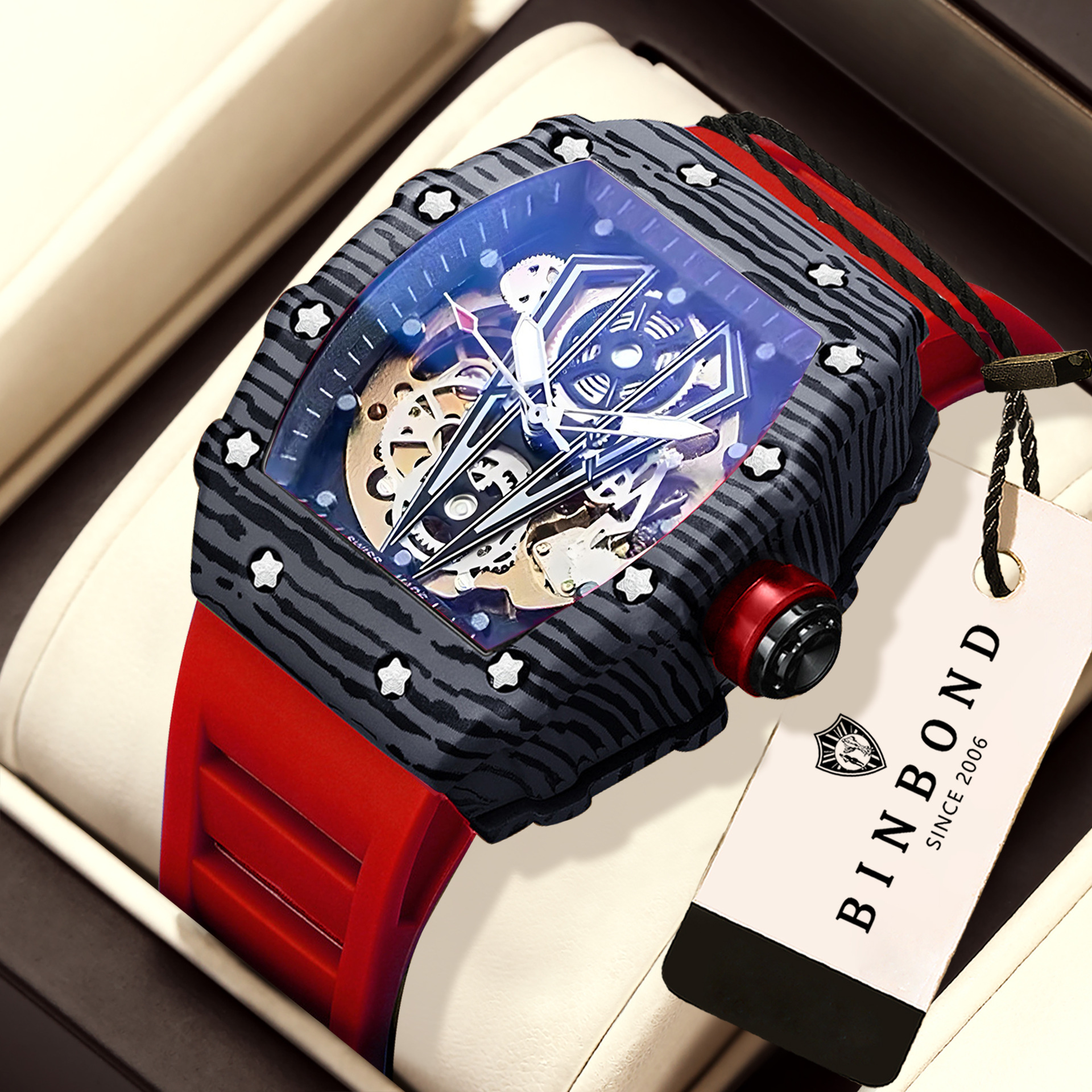 Binbang Watch Cross-border Explosions Automatic Hollow Mechanical Watch Miller Fashion Men's Sports Watch Wholesale