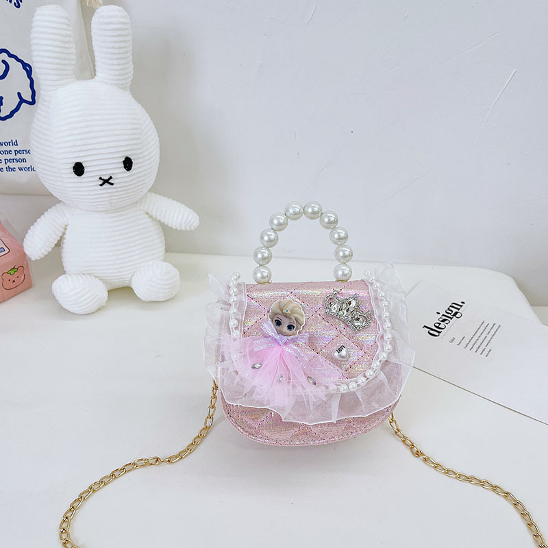 2021 nuevo bolso para niños linda chica de moda princesa occidental mini bolso de hombro de malla bolsa de mensajero de perlas